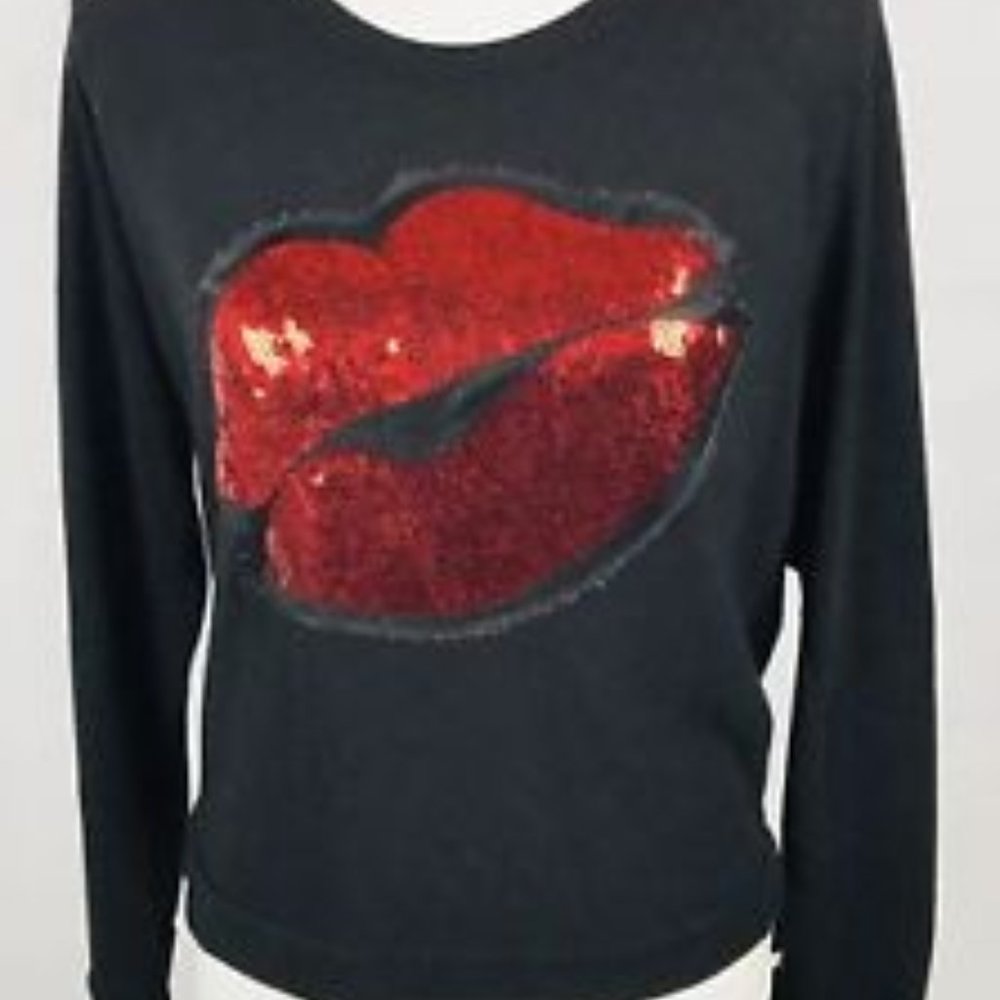 Stranded Black Long Sleeve with Sequence Lips